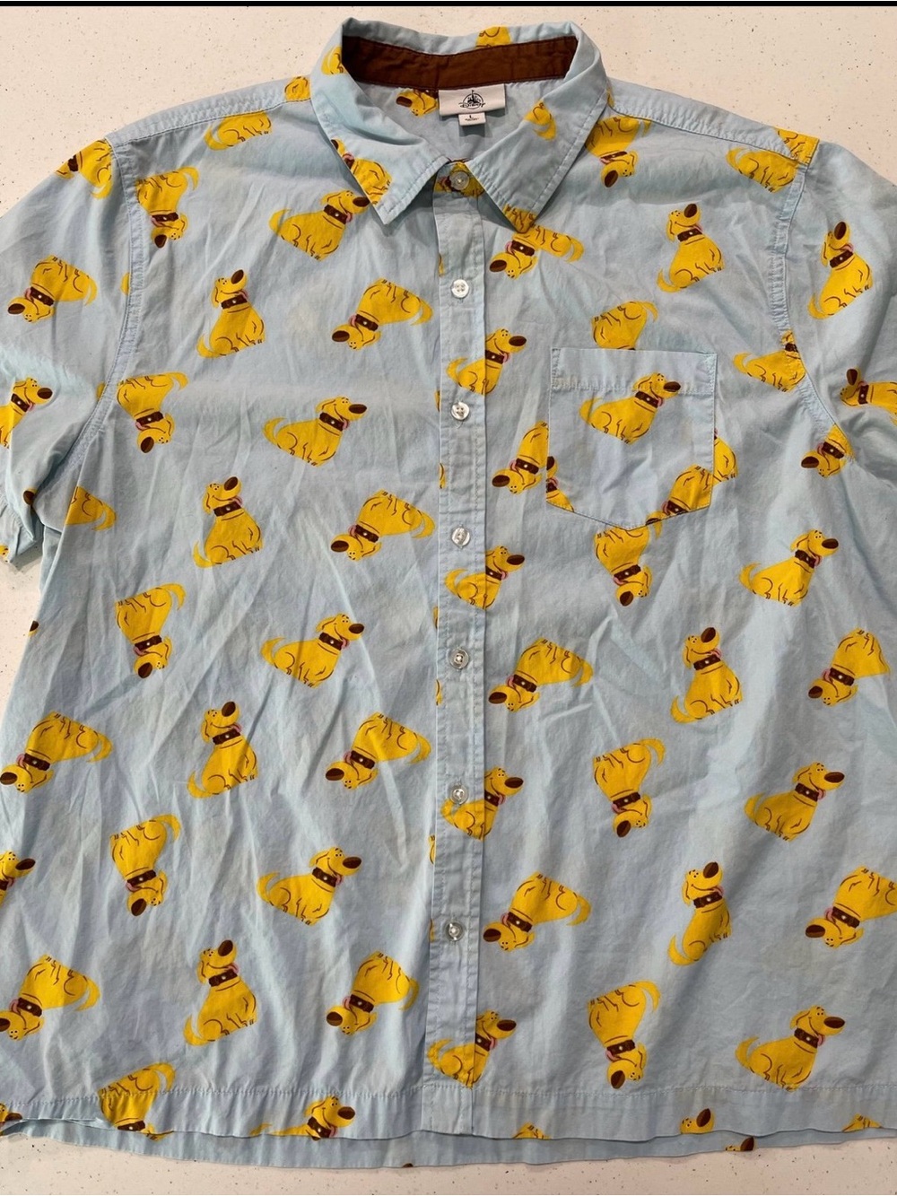 EUC Disney x Pixar “Up” Dug | Short Sleeve Button Up Shirt | Size L